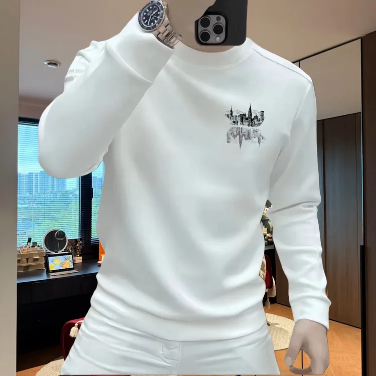 2025年新款加绒加厚卫衣男圆领修身百搭打底衫秋冬款长袖潮男上衣