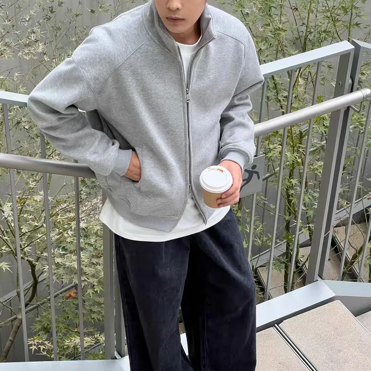 立领长袖拉链开衫秋冬男生宽松休闲百搭纯色卫衣男士外套新款夹克