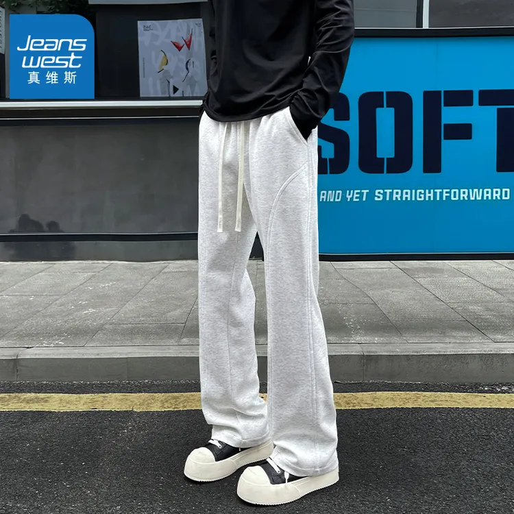 Jeanswest/真维斯春秋新款百搭华棉拼接微喇宽松潮流垂感休闲裤子