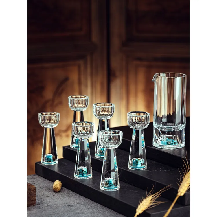 水晶白酒杯玻璃家用套装绿松石分酒器酒壶高档玻璃一口杯中式酒盅