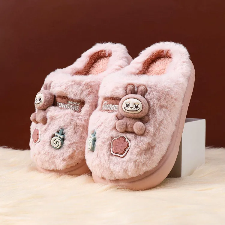 Helolis拉布布儿童棉拖鞋女童冬季亲子棉鞋女宝宝eva软底保暖居家