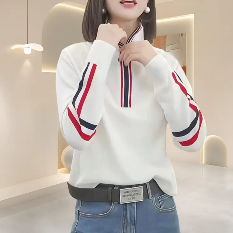 长袖针织衫女款新款秋冬打底衫内搭拉链网红洋气新款外出新款毛衣