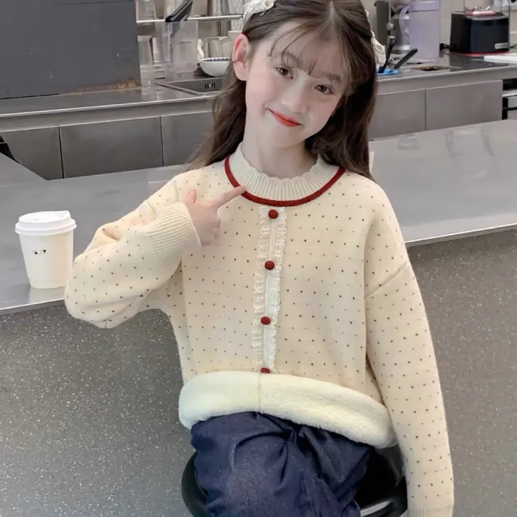 女童毛衣2025新款洋气儿童秋冬装加厚针织衫大童一体绒冬季打底衫