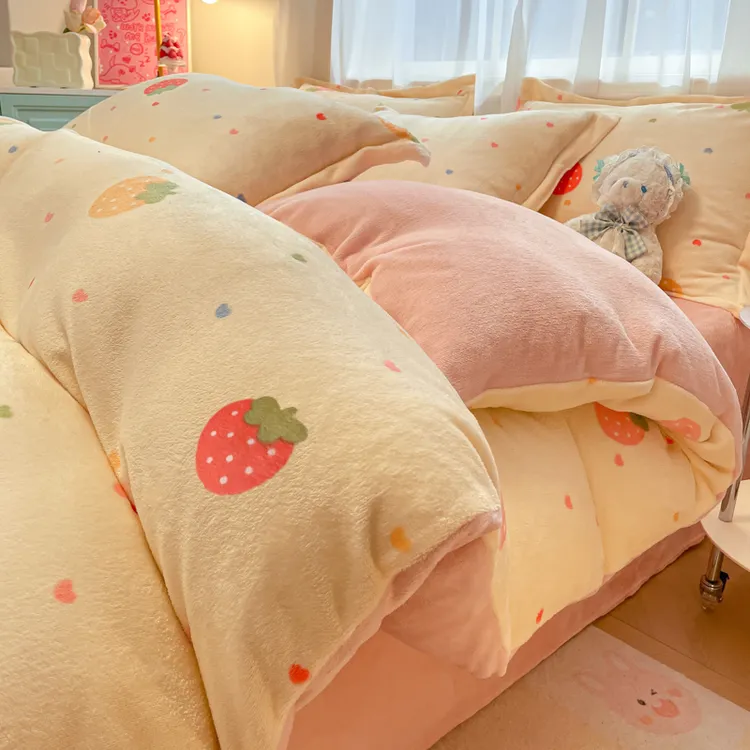冬季牛奶绒床上用品四件套加厚被套床单加绒秋冬季单人防寒三件套