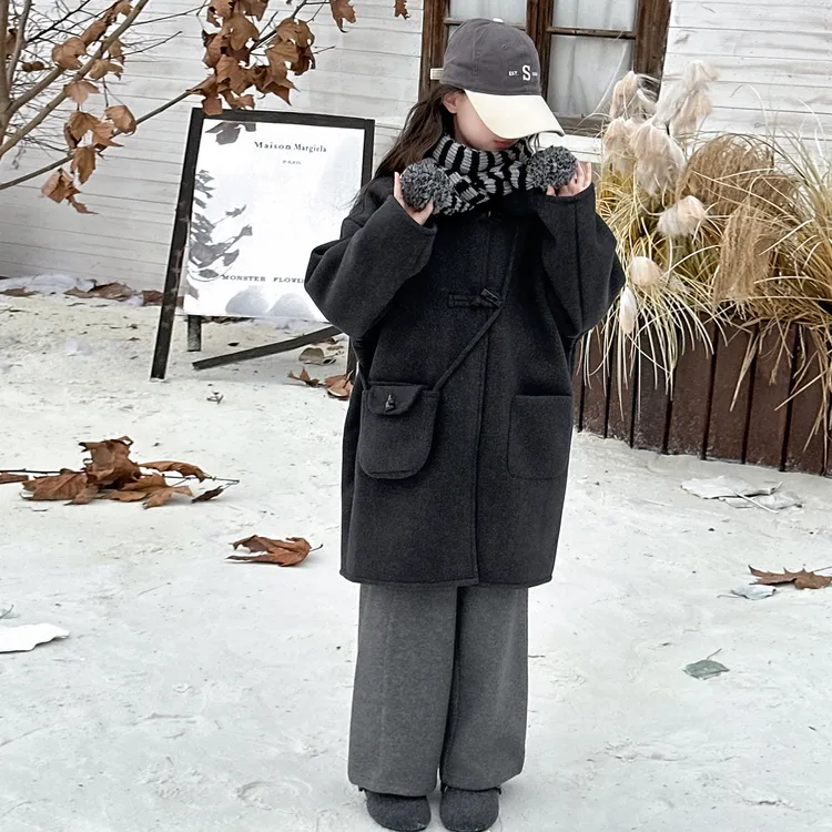 女童毛呢外套加厚秋冬韩版洋气呢子上衣小女孩时髦儿童双面呢大衣