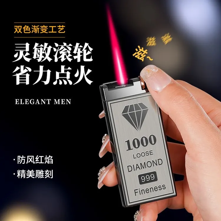 金属质感防风红色火焰打火机滚轮感应点火方式沉稳大方男士礼物