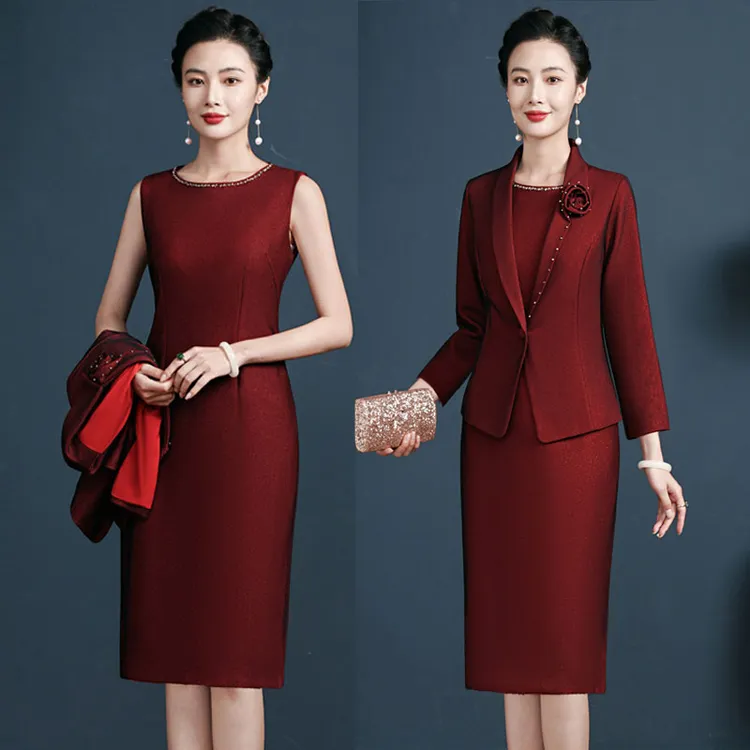 （送运费险）高档喜婆婆婚宴秋冬妈妈婚礼服大码旗袍套装两件套裙