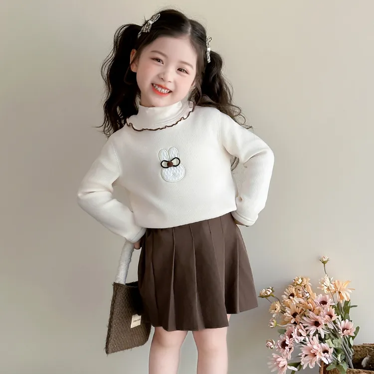 女童卡通打底衫秋冬季2025新款洋气女宝宝半高领内搭冬装加绒上衣
