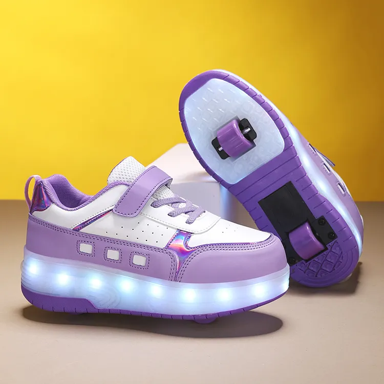 儿童透气暴走鞋轮滑鞋6-12岁男童女童可拆卸双轮发光鞋成人款收缩