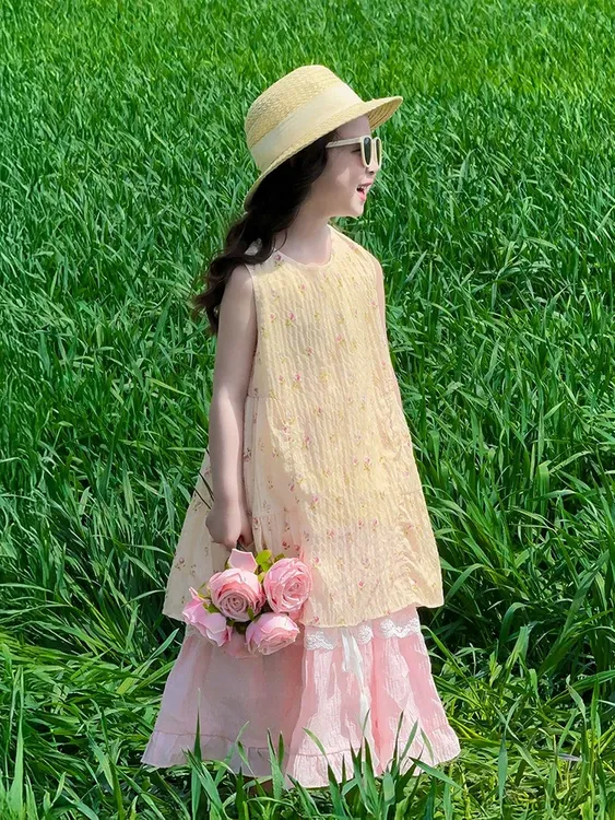 森系田园风女童装夏季裙子2025新款女孩夏装公主裙夏款连衣裙套装