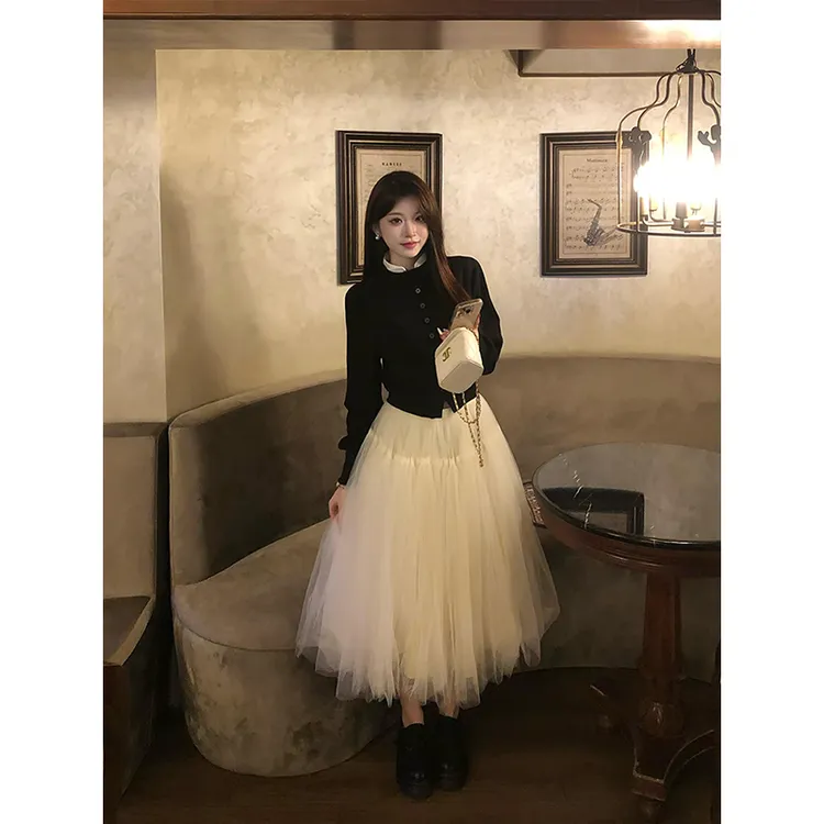 2025新款小香风miu系穿搭连衣裙子女早秋季小个子公主蓬蓬裙套装
