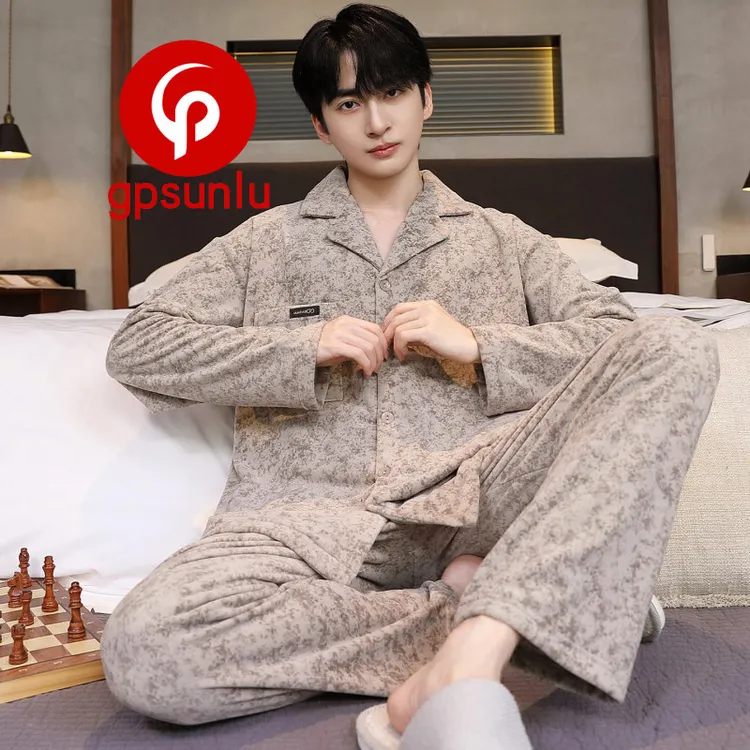 GPsunlu高级感海岛绒睡衣男款秋冬季简约休闲加绒保暖男士家居服