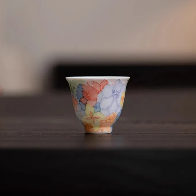 匠赋手绘浮雕万花陶瓷茶杯女士主人杯有田烧家用品茗杯闻香杯子
