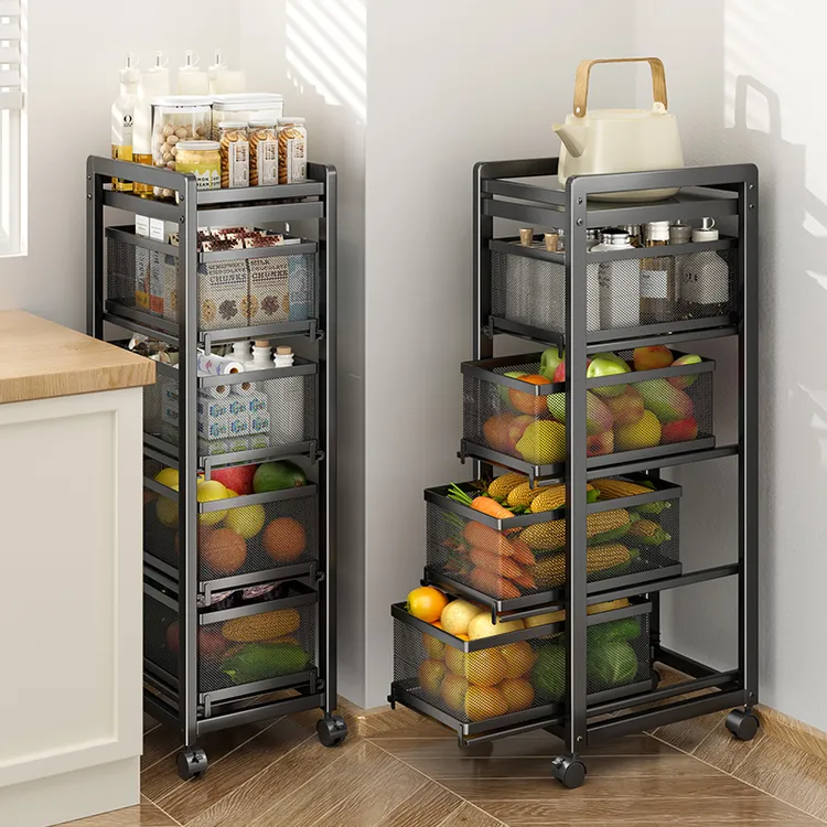 厨房菜篮子放菜架多层落地抽拉式蔬菜置物架家用零食小推车收纳柜