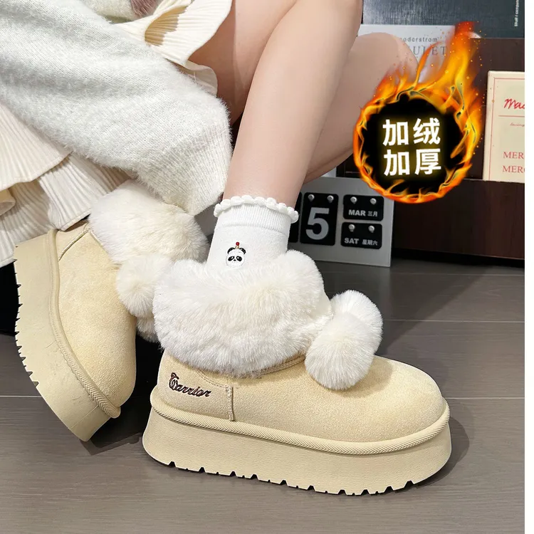 回力可爱毛球雪地靴女冬季加绒加厚保暖雪地靴女款爆款2025新款
