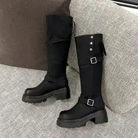 不过膝长筒靴女2025新款加绒秋冬增高平底休闲时尚高筒靴靴骑士靴