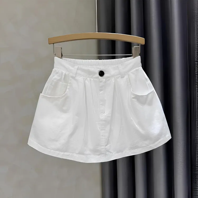 2025韩版高腰纯色半身裙女2025夏季新款时尚百搭防走光A字短裙ins