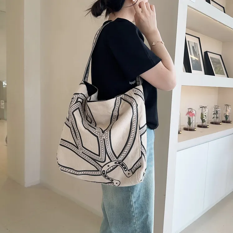 2025超火小马帆布包女欧洲站通勤慵懒风单肩包休闲亚麻布斜挎包女