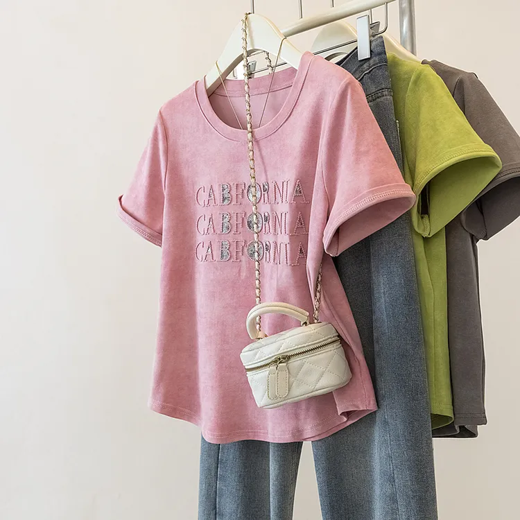 大码女装2025夏季新款时尚休闲设计感刺绣短袖T恤上衣1866