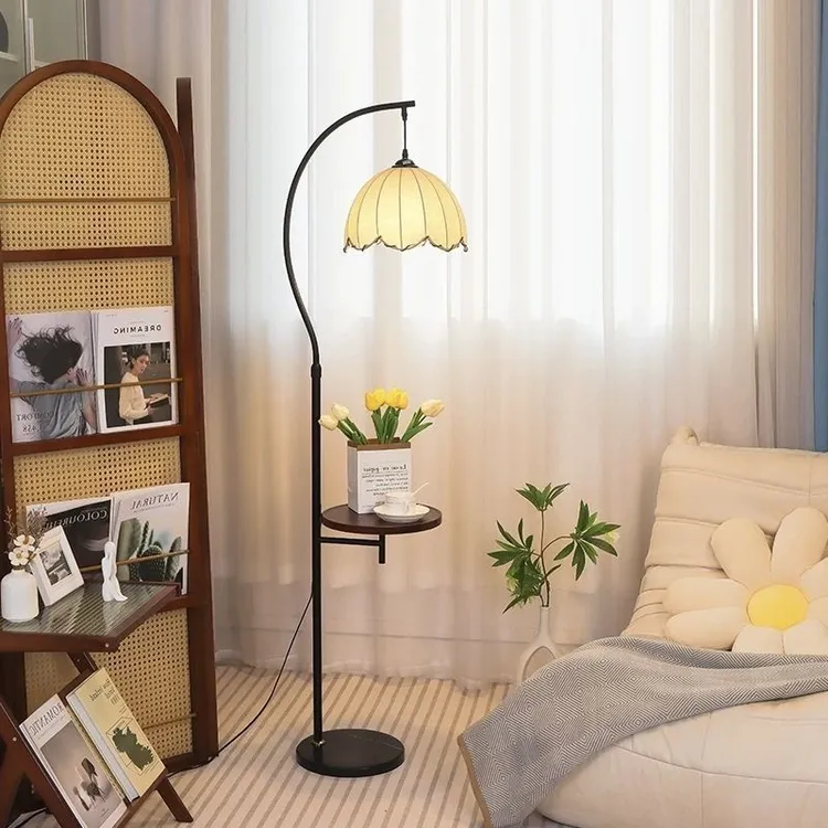 法式中古风落地灯客厅沙发旁茶几设计感复古卧室床头氛围置物台灯