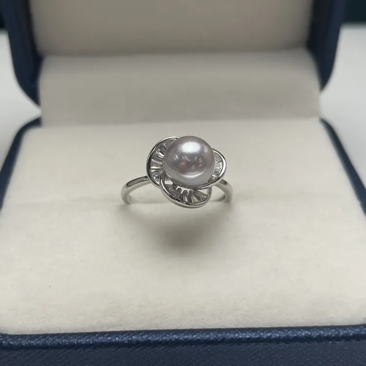 精致设计澳白银戒指7-8mm花瓣款可调节戒托