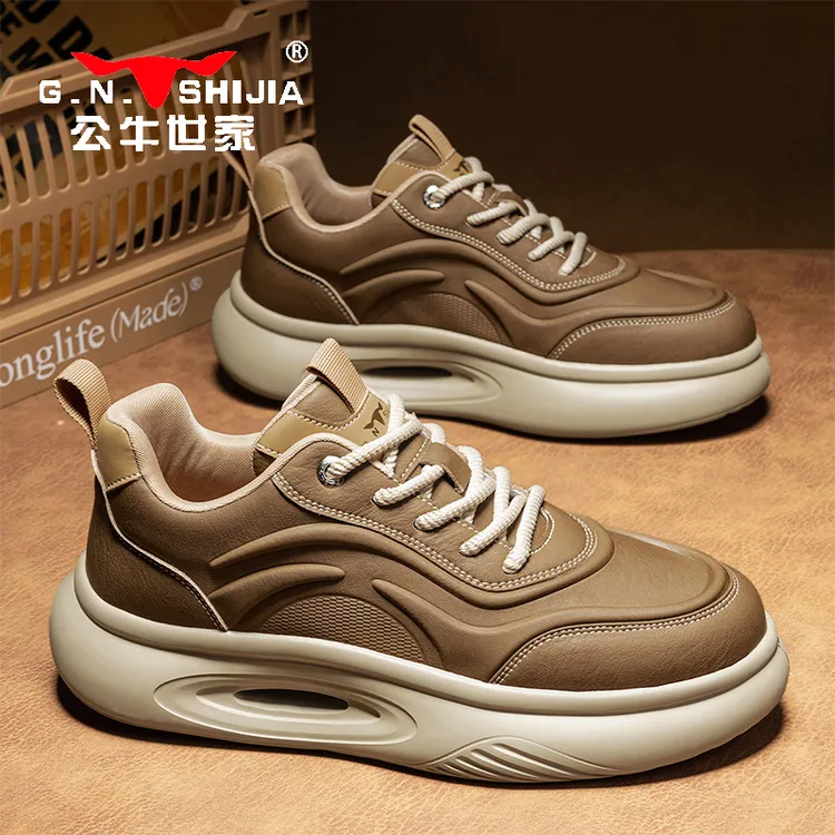 公牛世家男鞋秋冬款复古舒适厚底增高休闲板鞋中帮百搭男士工装鞋