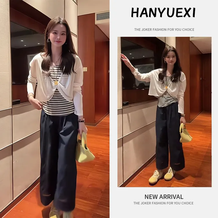 夏季一整套女装2025年新款韩版显瘦开衫外套吊带上衣休闲裤三件套