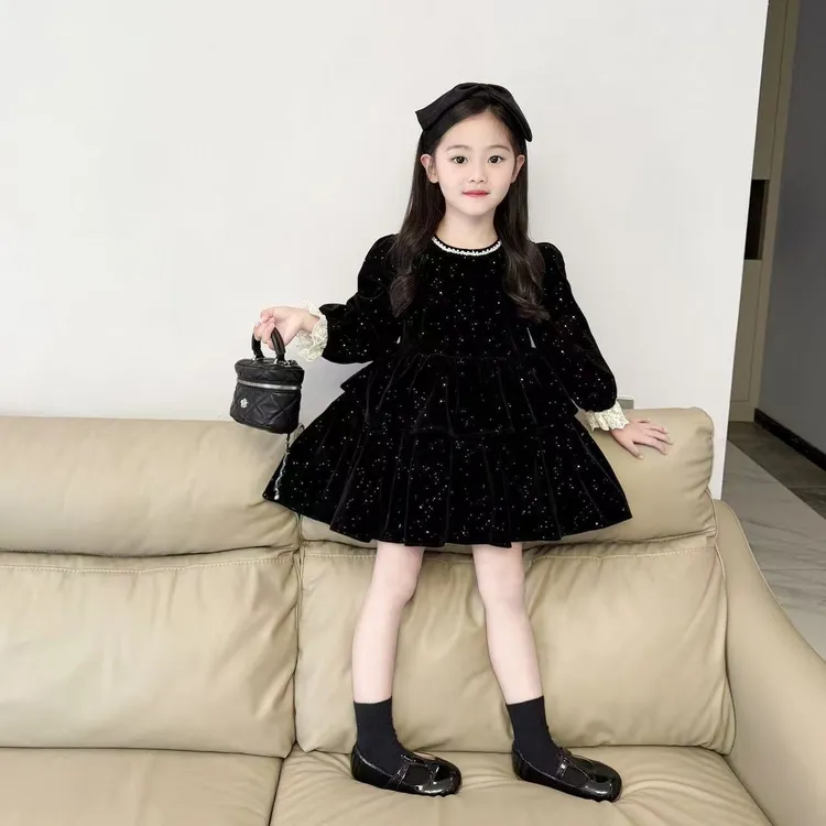 女童冬季新款连衣服丝绒保暖加绒公主裙洋气礼服蓬蓬裙子