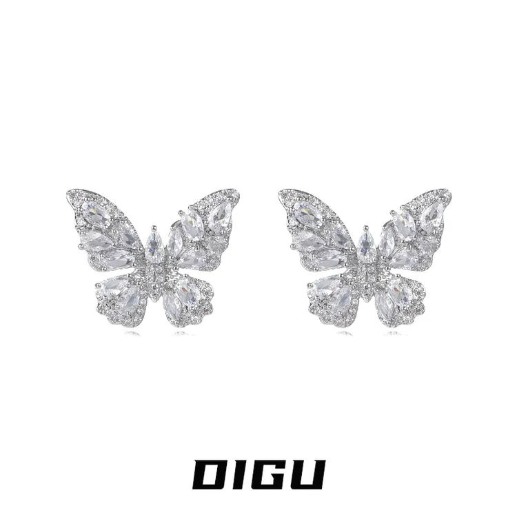 嘀咕家 铜合金合成锆石耳饰 蝴蝶耳夹无耳洞耳骨夹精灵耳饰