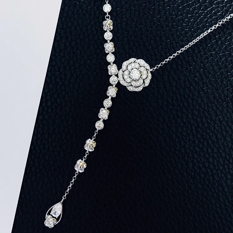 坠链均925银 S925银香家升级重工版本山茶花Y字项链气质轻奢时尚