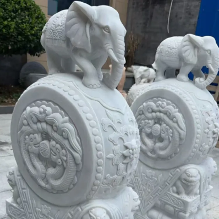汉白玉石雕门墩抱鼓石小象貔貅狮子石鼓庭院门口摆件