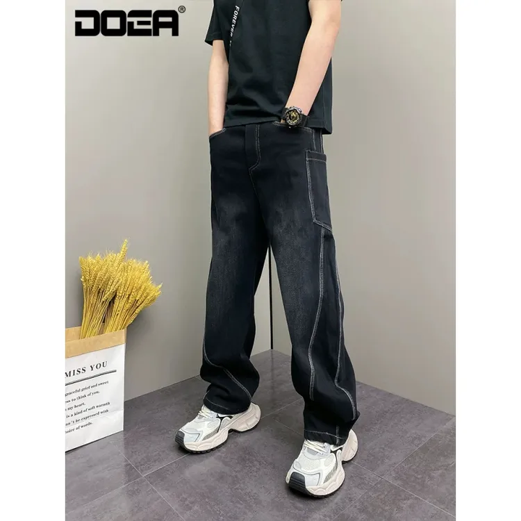 春季原创爆款网红痞帅宽松哈伦水洗阔腿裤男士休闲美式牛仔裤子男