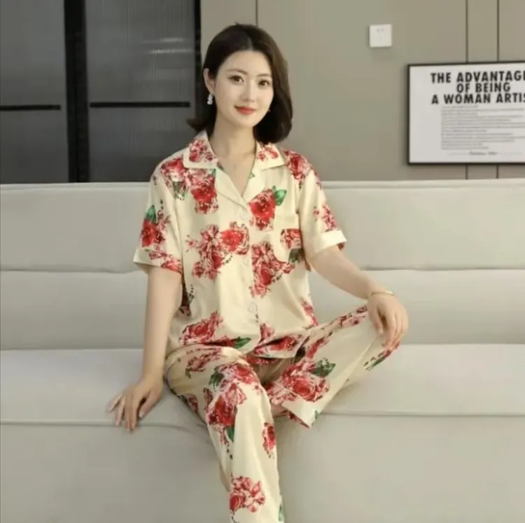 2025新款升级版时尚印花薄款休闲春夏睡衣家居服甜美不褪色月光丝