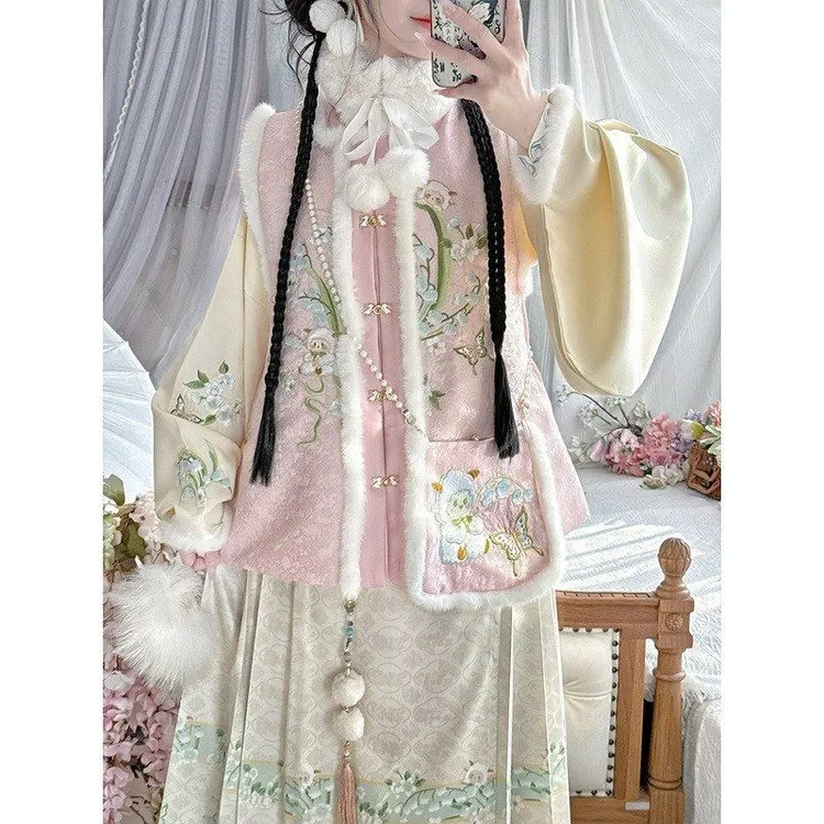 铃兰咩咩原创明制汉服秋冬立领女2026新款冬季加厚比甲马面裙古装