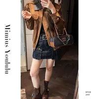 【mimius】七七 巴恩风复古设计感翻领皮面拼接外套 G07374