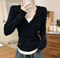 【俐心2】秋季正肩设计感假两件拉链T恤上衣新款长袖卫衣女6179