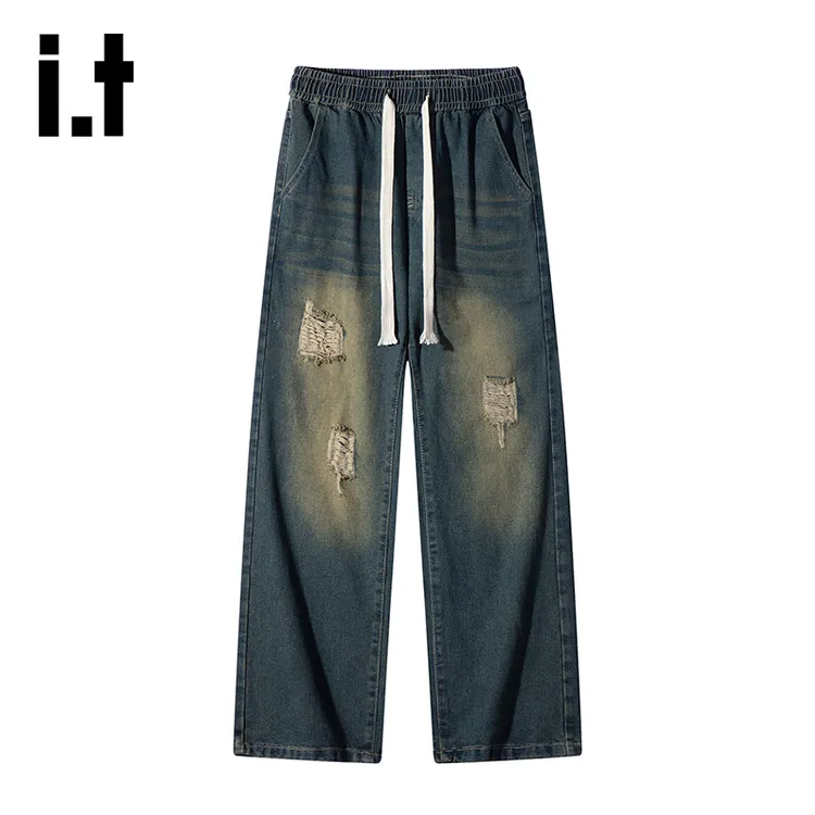 i.t izzue官方宽松舒适中腰阔腿长裤男款春秋季新款百搭牛仔裤6M