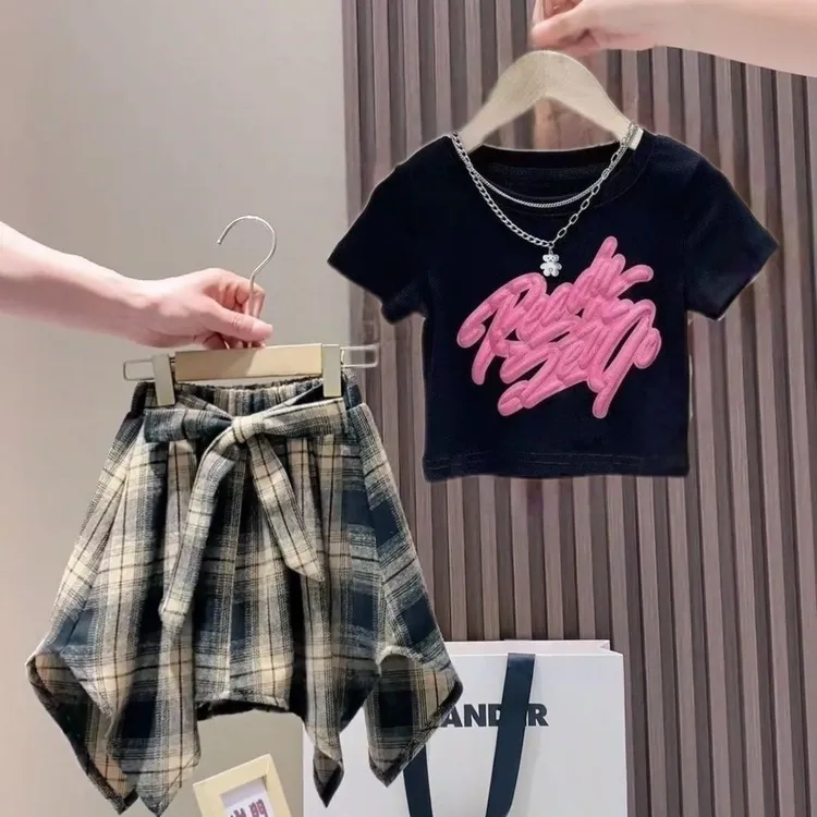 女童夏装短袖套装2025新款女宝洋气T恤儿童夏款半身裙爆款两件套