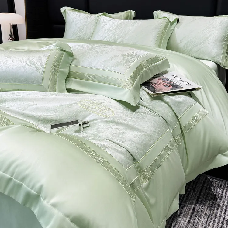 轻奢A类贡缎长绒棉刺绣四件套纯棉全棉提花被套床单高级床上用品