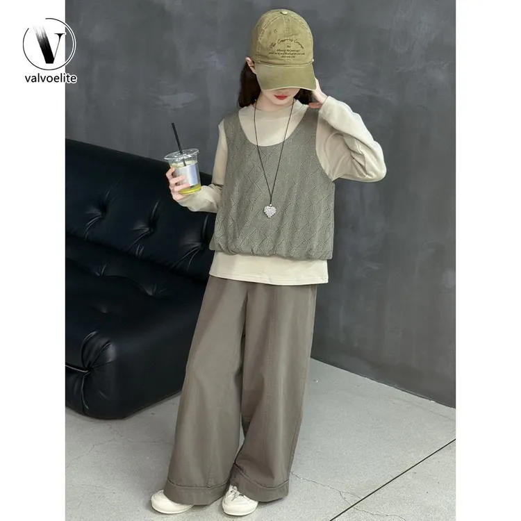 VALVOELITE女童三件套装春秋款2025中大孩网红时髦洋气潮衣服套装