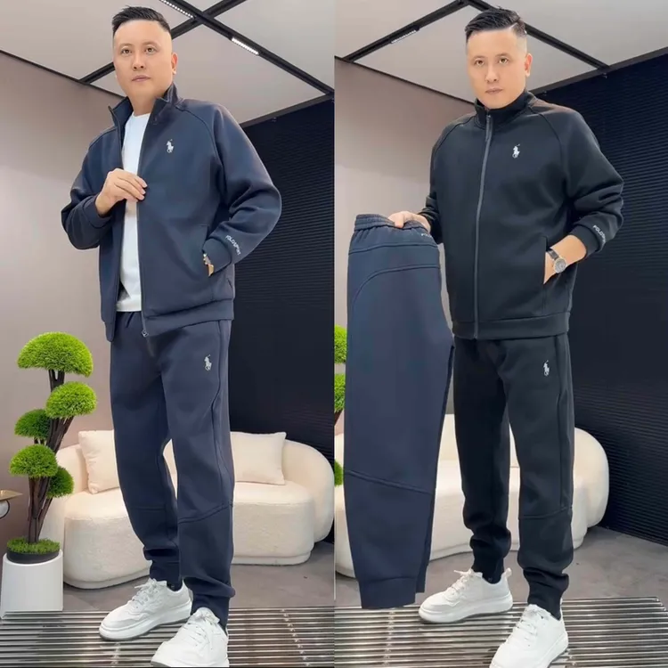 秋季新款潮牌刺绣休闲运动套装男高档时尚百搭开衫外套卫裤两件套