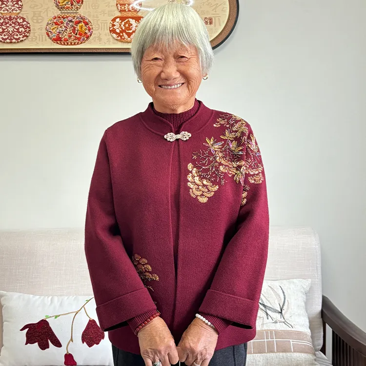 妈妈装秋装针织两件套中式女老年人奶奶装秋冬洋气中国风毛衣外套