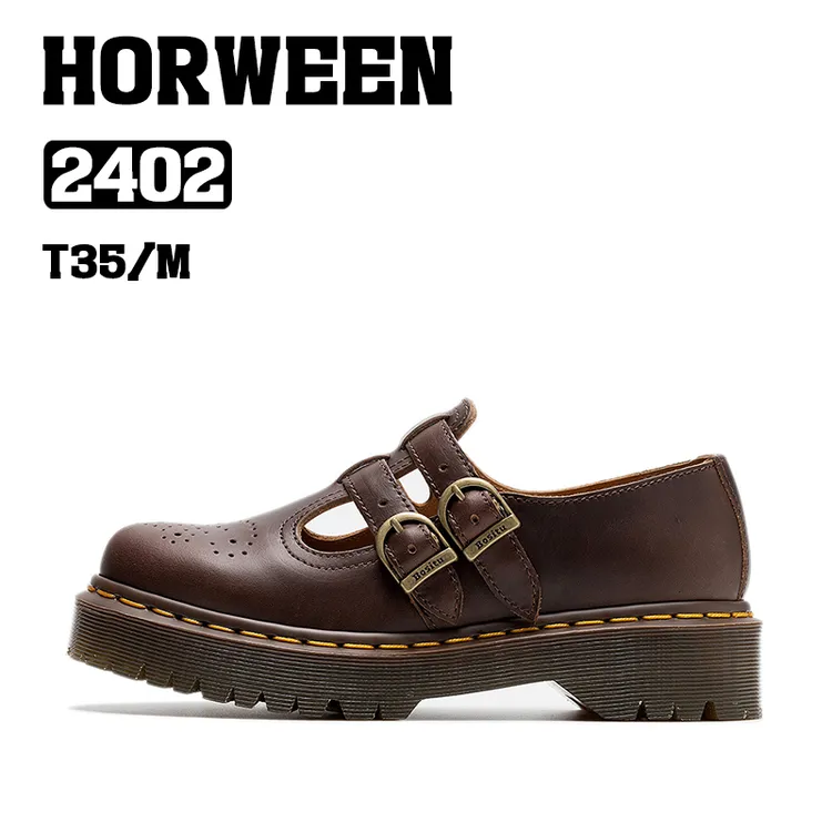 BOSITU【HOR】百年系列新款霍尔文皮2402中厚底雕花玛丽珍小皮鞋