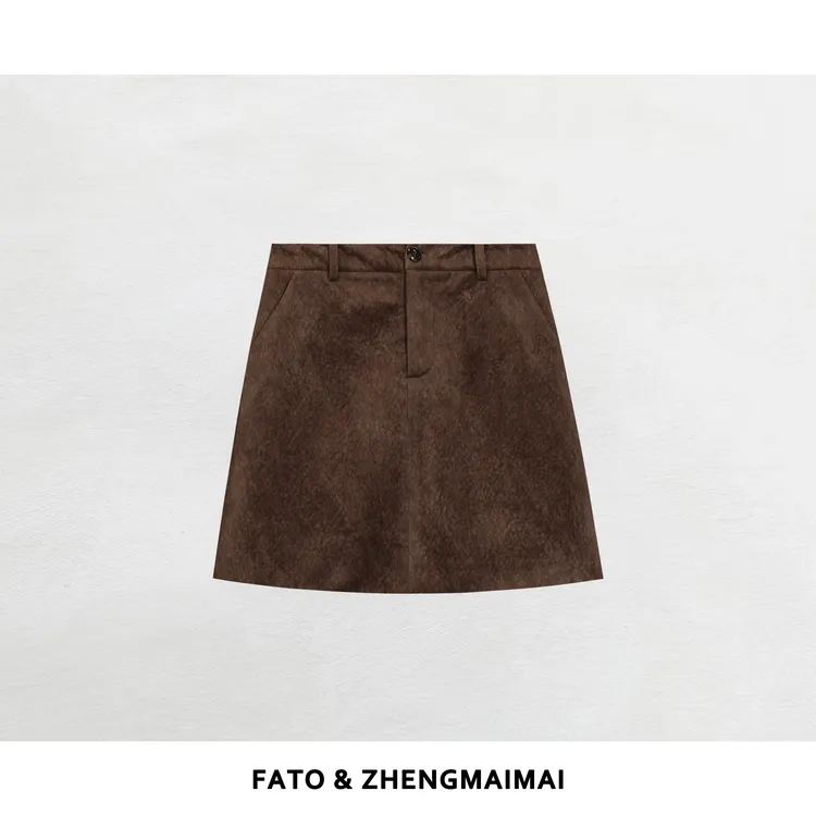 郑买买 半糖摩卡 秋冬款微奢气质高级感显瘦磨毛短裙 HH51001Q1