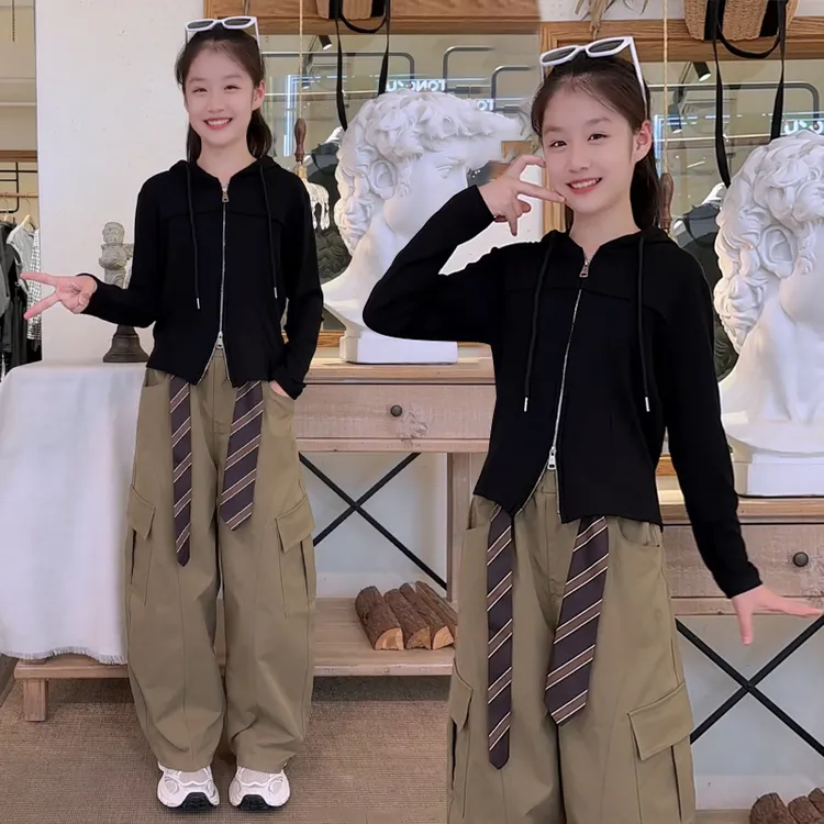 【允恬】女童针织帽衫春秋款2025新款洋气穿搭女大童连帽开衫上衣潮