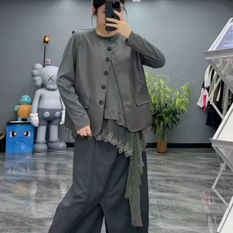 韩系新款秋季Ins风穿搭小众高级后时尚气质马甲蕾丝衬衫裤裙