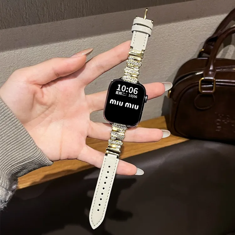 不规则镶钻拼皮适用iwatch S11表带applewatch S10苹果手表se秋冬