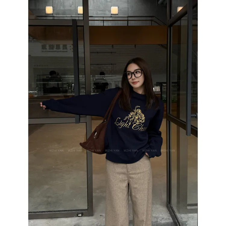 【秋日重奏】“进口匹马棉”极简重工刺绣百搭加绒圆领卫衣22100