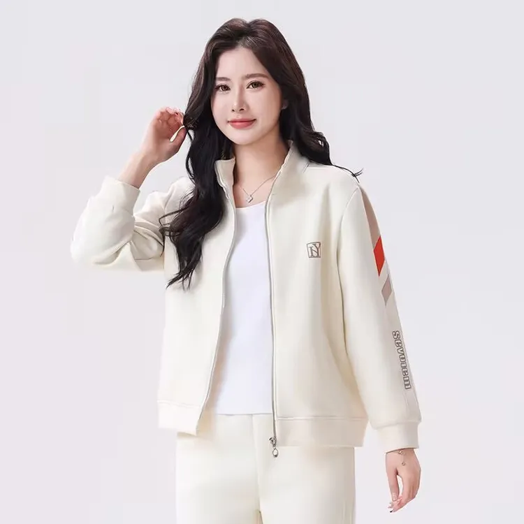 休闲运动套装春秋季女士潮流立领开衫球服经典女款宽松时尚简约