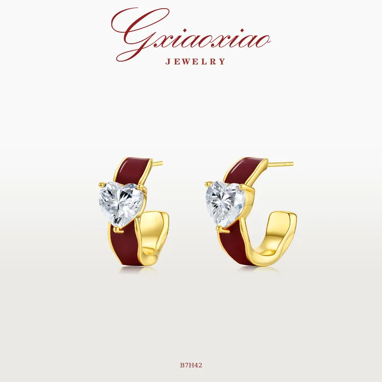 G XIAOXIAO耳饰 气质高级百搭红爱心小众耳环 B7H42新年礼物